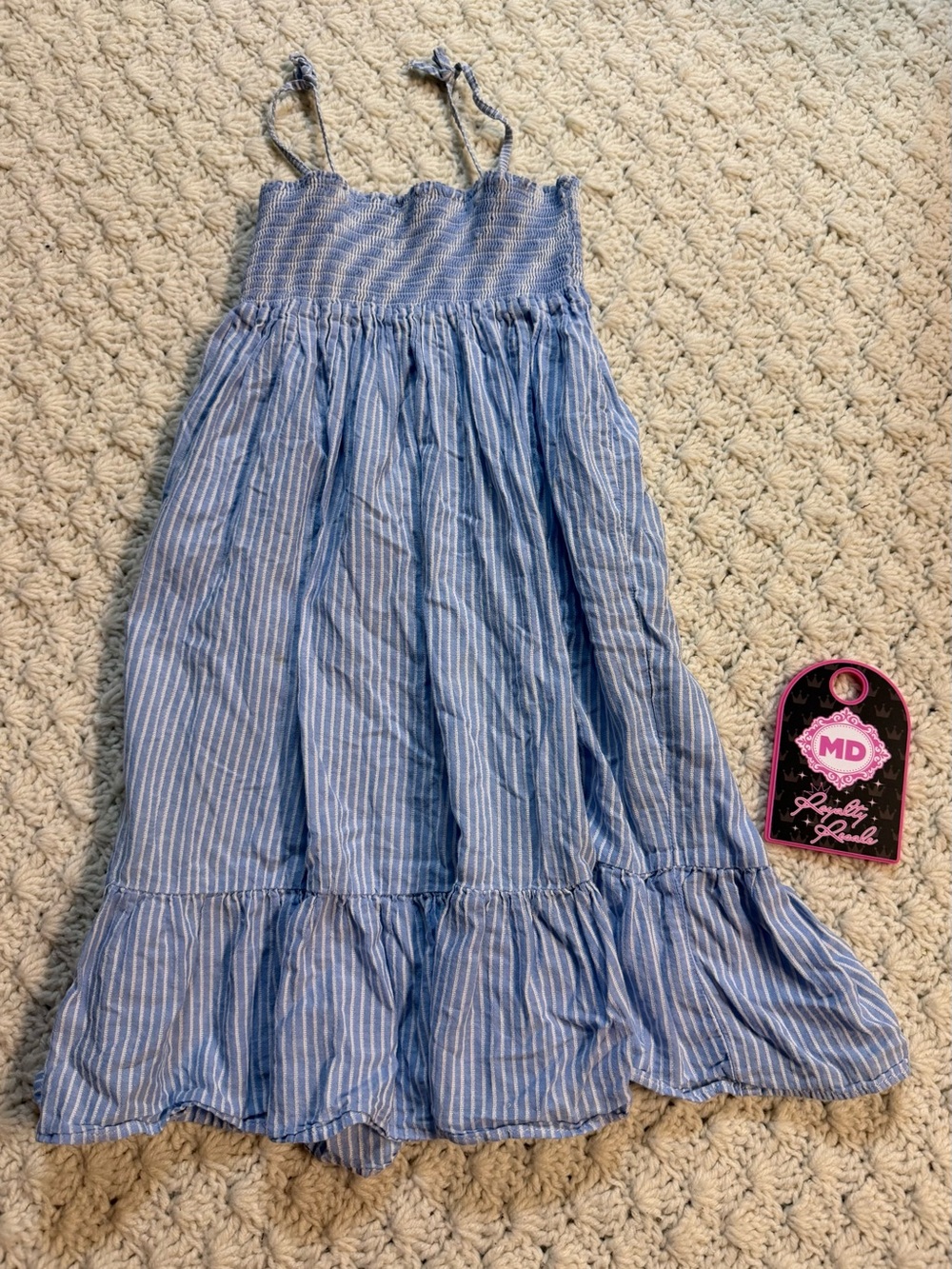 H&M Blue and White Striped Smocked Sundress
